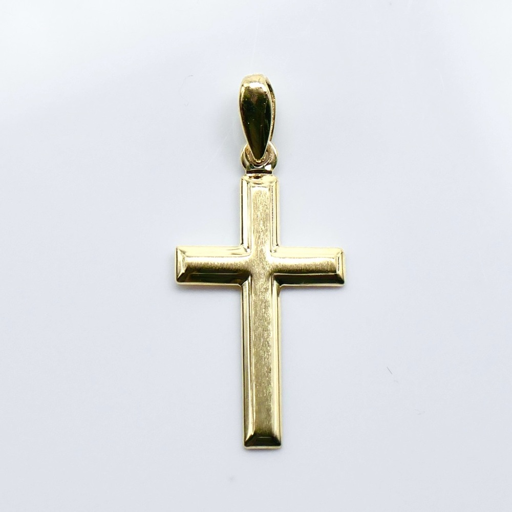 14K Yellow Gold 1 1/8" Brushed Cross Pendant 1 gram - New, great gift